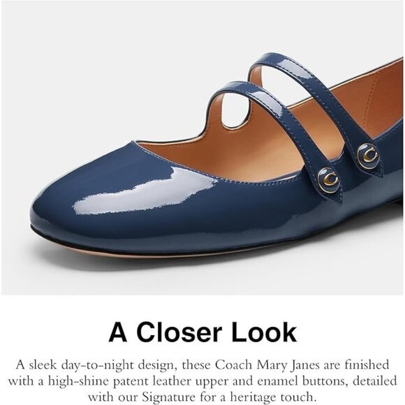 Coach Winley Mary Jane Flat Women's Size 6.5 Deep Blue Leather Slip On Buckle - Picture 4 of 4